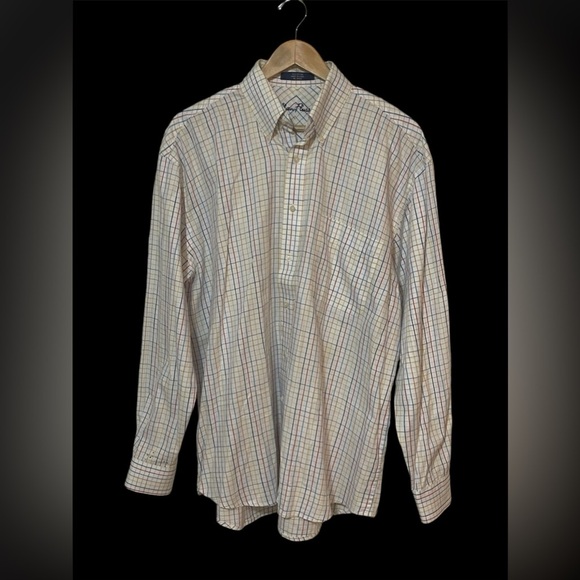 Alan Flusser Mens Large Button Down Long Sleeve Shirt White Rainbow Plaid Cotton - Picture 1 of 4